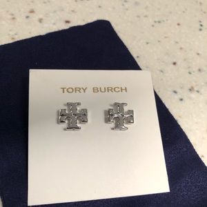 Tory Burch Rose Silver NEW Logo Studs